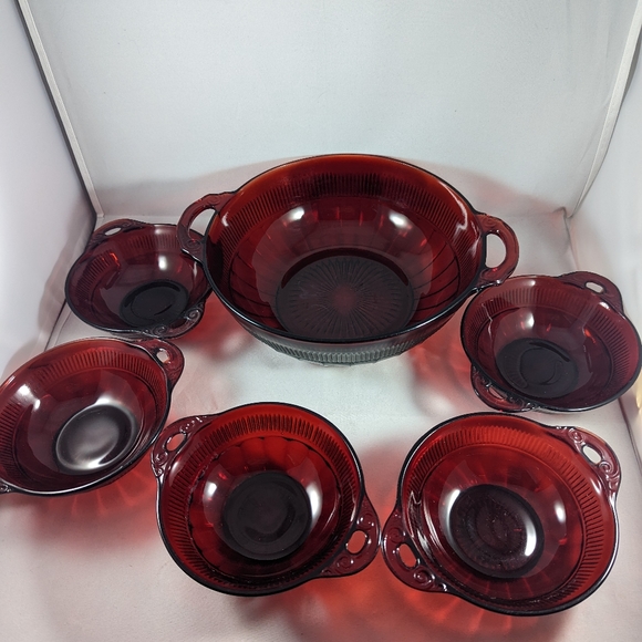 Anchor Hocking Other - Vintage Anchor Hocking Coronation Royal Ruby Depression Glass Bowl set